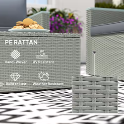 Outsunny 4 Piece Rattan Garden Furniture Set with Cushions, Light Grey - Additional view 6