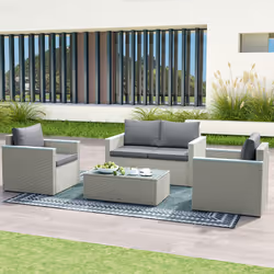 Outsunny 4 Piece Rattan Garden Furniture Set with Cushions, Light Grey - Additional view 8