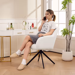 HOMCOM 360 Degree Swivel Accent Chair, Teddy Fleece Fabric Armchair, White