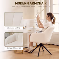 HOMCOM 360 Degree Swivel Accent Chair, Teddy Fleece Fabric Armchair, White - Additional view 5