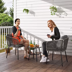 Outsunny 3 Piece Rattan Bistro Set with Cushions, Grey
