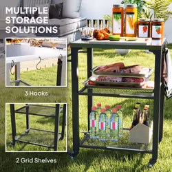 Outsunny 3-Shelf Outdoor Grill Cart, Outdoor Kitchen w/ Stainless Steel Top