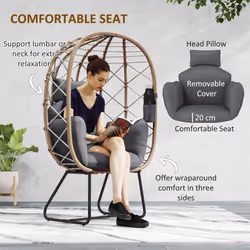 Outsunny Rattan Garden Egg Chair with Thickened Cushion, Headrest, Brown