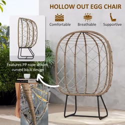 Outsunny Rattan Garden Egg Chair with Thickened Cushion, Headrest, Brown