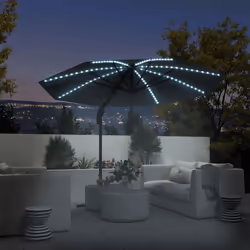 Outsunny 3(m) Garden Parasol w/ Lights, Crank Handle & Cross Base - Grey