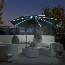 Outsunny 3(m) Garden Parasol w/ Lights, Crank Handle & Cross Base - Grey