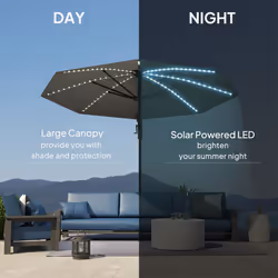Outsunny 3(m) Garden Parasol w/ Lights, Crank Handle & Cross Base - Grey