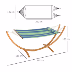 Outsunny Hammock with Stand, Triple-Head Wood Hammock with Cotton Bed, Blue