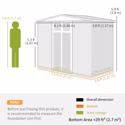 Outsunny 8 x 4 ft Garden Storage Shed, Outdoor Metal Shed, Dark Grey