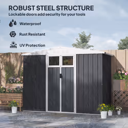 Outsunny 8 x 4 ft Garden Storage Shed, Outdoor Metal Shed, Dark Grey - Additional view 5
