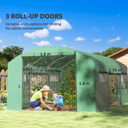 Outsunny Polytunnel Greenhouse with 3 Roll-up Doors, 4 x 3 x 2m, Green