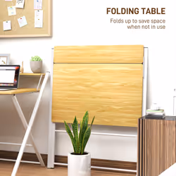 HOMCOM Folding Desk with 2-Tier Shelf for Home Office, Maple Wood-effect