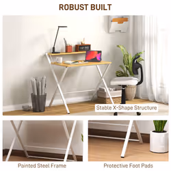 HOMCOM Folding Desk with 2-Tier Shelf for Home Office, Maple Wood-effect - Additional view 4
