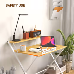 HOMCOM Folding Desk with 2-Tier Shelf for Home Office, Maple Wood-effect - Additional view 5