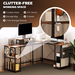 HOMCOM 168cm Reversible L Shaped Desk, 240cm Two Person Desk, Rustic Brown
