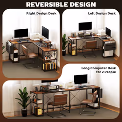 HOMCOM 168cm Reversible L Shaped Desk, 240cm Two Person Desk, Rustic Brown - Additional view 4