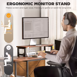 HOMCOM 168cm Reversible L Shaped Desk, 240cm Two Person Desk, Rustic Brown - Additional view 5