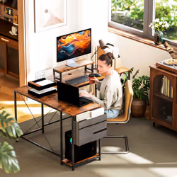 HOMCOM 168cm Reversible L Shaped Desk, 240cm Two Person Desk, Rustic Brown - Additional view 7