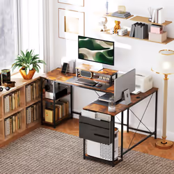 HOMCOM 168cm Reversible L Shaped Desk, 240cm Two Person Desk, Rustic Brown - Additional view 8