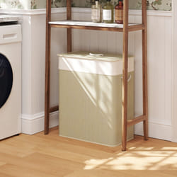 HOMCOM 100L Laundry Basket with Lid, Washing Basket for Bathroom - Cream