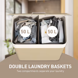HOMCOM 100L Laundry Basket with Lid, Washing Basket for Bathroom - Cream