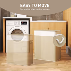 HOMCOM 100L Laundry Basket with Lid, Washing Basket for Bathroom - Cream