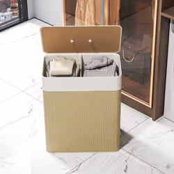 HOMCOM 100L Laundry Basket with Lid, Washing Basket for Bathroom - Cream - Additional view 6