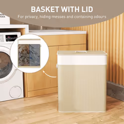 HOMCOM 100L Laundry Basket with Lid, Washing Basket for Bathroom - Cream - Additional view 8