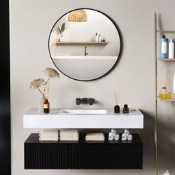 HOMCOM Round Bathroom Mirror, Modern Wall Mirror with Steel Frame, Black