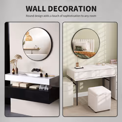 HOMCOM Round Bathroom Mirror, Modern Wall Mirror with Steel Frame, Black
