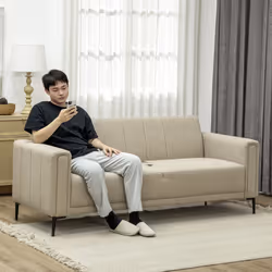 HOMCOM 3 Seater Sofa, Modern Fabric Couch with Channel Tufted, Khaki