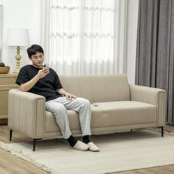 HOMCOM 3 Seater Sofa, Modern Fabric Couch with Channel Tufted, Khaki