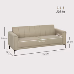 HOMCOM 3 Seater Sofa, Modern Fabric Couch with Channel Tufted, Khaki