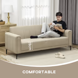 HOMCOM 3 Seater Sofa, Modern Fabric Couch with Channel Tufted, Khaki