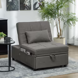 HOMCOM 4-in-1 Pull Out Sleeper Chair Bed with Pockets, Charcoal Grey