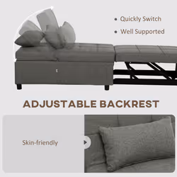 HOMCOM 4-in-1 Pull Out Sleeper Chair Bed with Pockets, Charcoal Grey - Additional view 4
