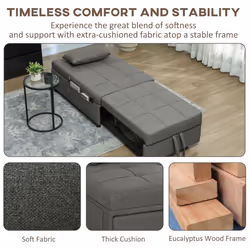 HOMCOM 4-in-1 Pull Out Sleeper Chair Bed with Pockets, Charcoal Grey - Additional view 5