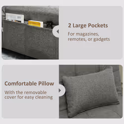 HOMCOM 4-in-1 Pull Out Sleeper Chair Bed with Pockets, Charcoal Grey - Additional view 6