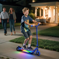 AIYAPLAY Electric Scooter for Ages 6-14 Years, with Colourful Lights, Blue