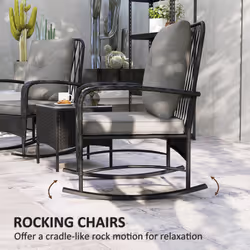 Outsunny Rattan Bistro Set Balcony Furniture with Rocking Chairs, Black