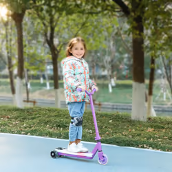 AIYAPLAY Electronic Ride on Scooter for Kids w/ Auxiliary Rear Wheels, Purple