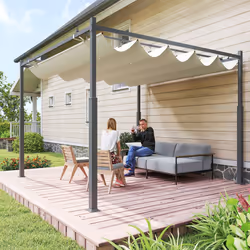 Outsunny 3 x 3(m) Pergola with Retractable Roof, 80mm Metal Column, White