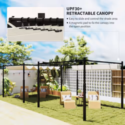 Outsunny 3 x 3(m) Pergola with Retractable Roof, 80mm Metal Column, White
