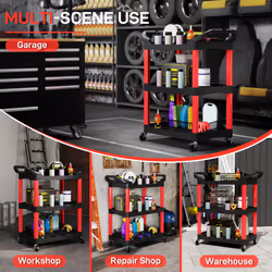 HOMCOM 3-Tier Rolling Tool Cart, Tool Trolley on Wheels for Garage, Black - Additional view 5