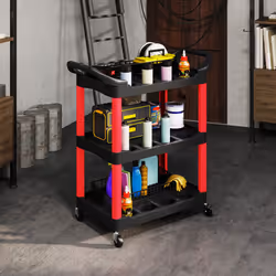 HOMCOM 3-Tier Rolling Tool Cart, Tool Trolley on Wheels for Garage, Black - Additional view 7