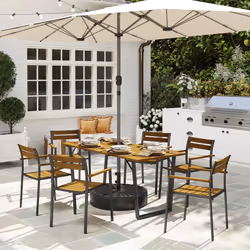 Outsunny 7 Piece Garden Dining Set with Table and 6 Stackable Chairs, Brown