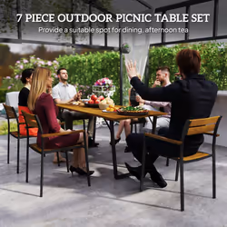 Outsunny 7 Piece Garden Dining Set with Table and 6 Stackable Chairs, Brown