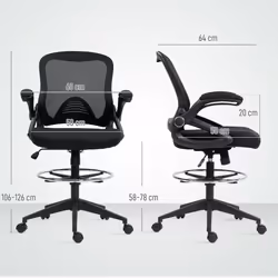 Vinsetto Mesh Office Stool, 60 Swivel Height Adjustable Chair - Black