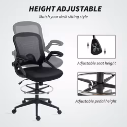 Vinsetto Mesh Office Stool, 60 Swivel Height Adjustable Chair - Black