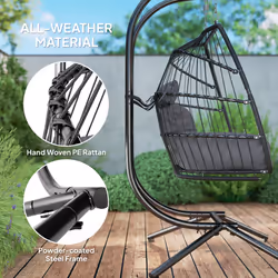Outsunny Rattan Double Hanging Egg Chair with Stand, Cushion, Dark Grey - Additional view 4